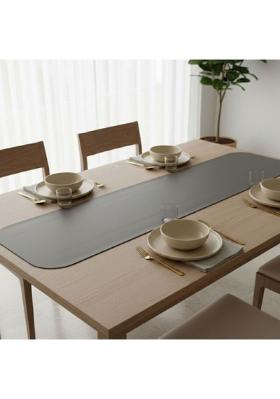 1 Adet Deri Runner Oval Kenarlı-40x140 Cm Gri