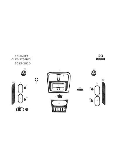 Renault Clio Symbol Torpido Kaplama 2012 -2019 23 Parça Karbon