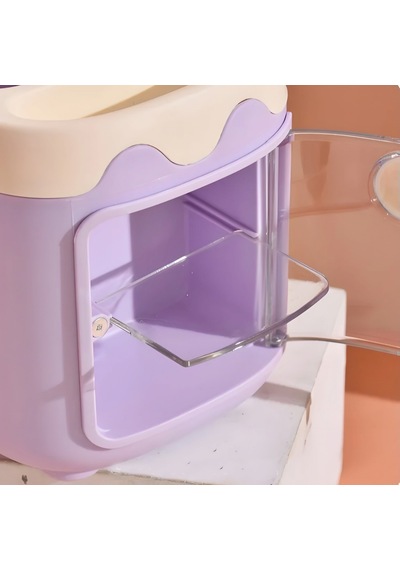 Sevimli Masaüstü Kalemlik Kawaii Kapaklı Mini Dolaplı Kalemlik - Mor Mor