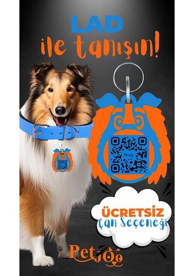 Petjoo 23.Lad Turuncu-Mavi Qr'lı Köpek Künyesi