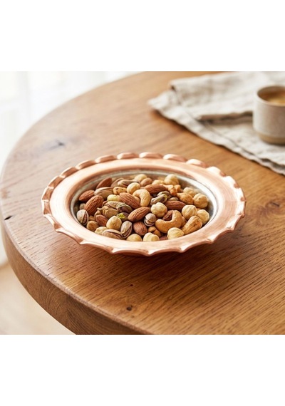 Shark Anatolia Premium Kalın Bakır Derin Meze, Kahvaltı Ve Çerez Sunum Tabağı 15 Cm Kırmızı, Çirtik Kenarlı Osmanlı Stil Şef Sunum Serisi Renkli