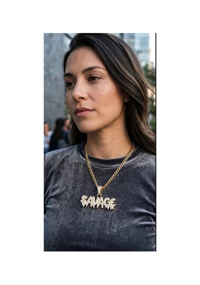 Lunarie Savage Yazılı İced Out Kolye 14k Gold Kararmaz Çelik Altın