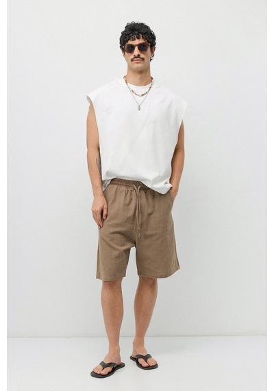 Vamos Basic Oversize Keten Şort Taş