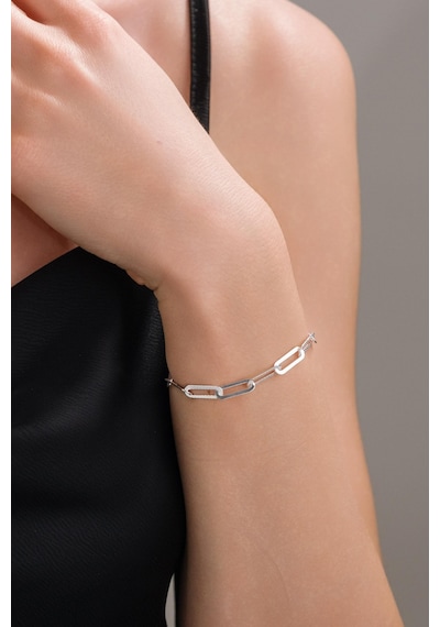 Gümüş Ataç Noktalı Kalem Lazer İşlemeli Ve Sade Zincir Hallow Taşsız Bileklik Rose Gold