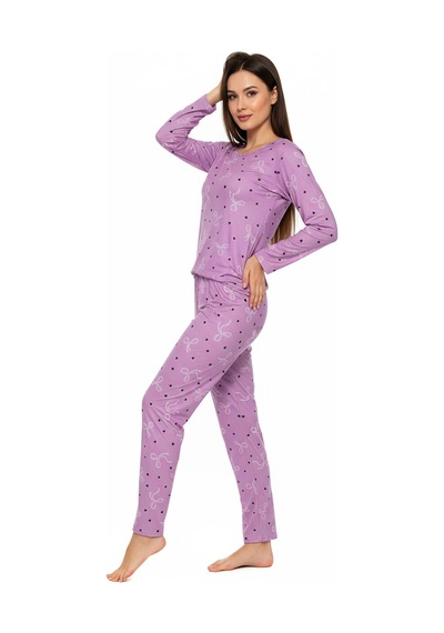 Bisiklet Yaka Süet Pijama Takımı 6007 Lila Mor