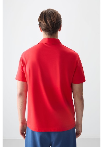 Air Jones Tommy Life Fiesta Pamuklu Kalın Yumuşak Dokulu Polo Yaka Oversize Fit Basic Erkek T- Shirt - 88381 Kirmizi