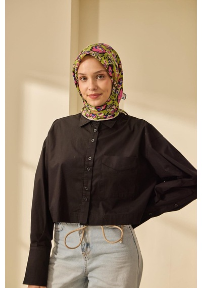 Silk Home Mine Desen Soft Pamuk Eşarp Pembe - Yeşil