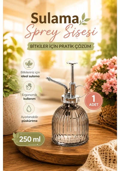 Perotti 15731 Gri Vintage Cam Bitki Sulama Şişesi Sprey Şişe