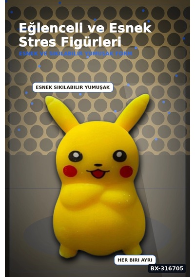 Pikaçu Squishy Stres Oyuncağı 12 Adet - Sıkılabilir Esnek Tpr Figür Bx-316705
