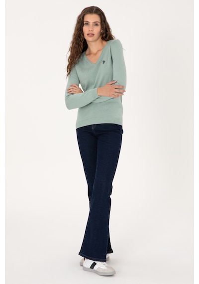 U.S. Polo Assn. Kadın Yeşil Melanj V Yaka Basic Kazak 50313590-VR115