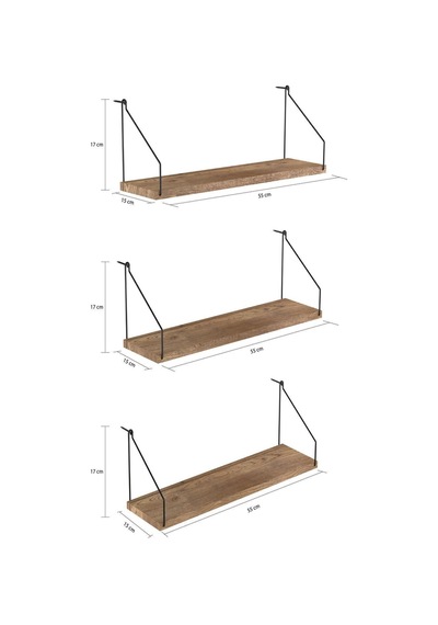 Duvar Rafı Kitaplık Mutfak Banyo Yaşam Alanı 3 'lü Set 15 X 55 Cm . Çam