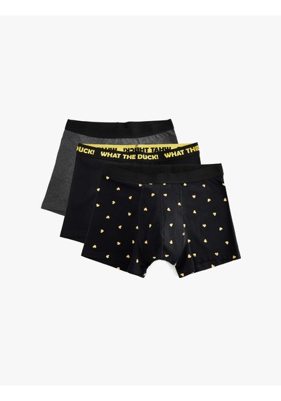Koton Baskılı Pamuklu 3'lü Boxer Seti Siyah 5slm90020mk Siyah