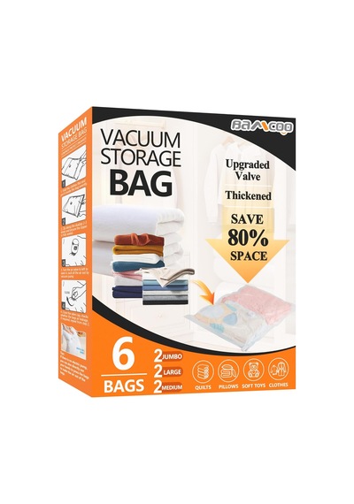 Giyim İçin Vakumlu Mühür Torbaları Yükseltilmiş Kalınlaştırılmış 6'li Paket 2 Jumbo 2 Büyük 2 Orta Vakum