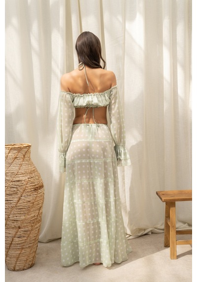Mai Collection Samos Puantiyeli Yeşil Crop Etek Takım