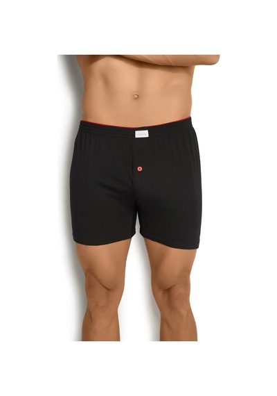 Jiber Erkek Pamuklu Havlu Bel Rahat Düğmeli Boxer Siyah