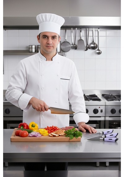 Chefline 5 Parça Lila Mutfak Bıçak Seti + Meyve Bıçağı Hediyeli Paslanmaz Çelik Lila