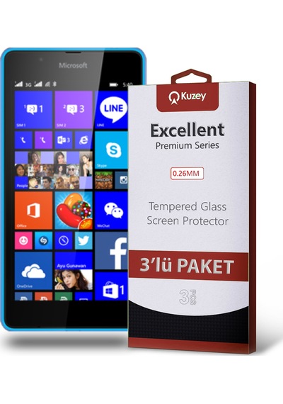 Nokia Lumia 540 ile Uyumlu Kırılmaz Temperli Ekran Koruyucu Cam Ekonomik 3'lü Paket