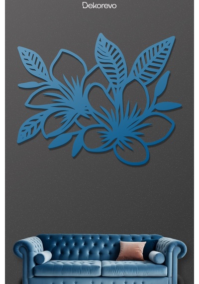 Açan Çiçekler Silüeti Metal Duvar Tablosu - Metal Duvar Sanatı - Mavi - 75 X 60 Cm