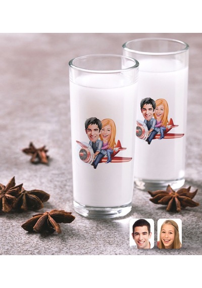 Kişiye Özel Sevgililer Karikatürlü İkili Rakı Bardağı Seti-11