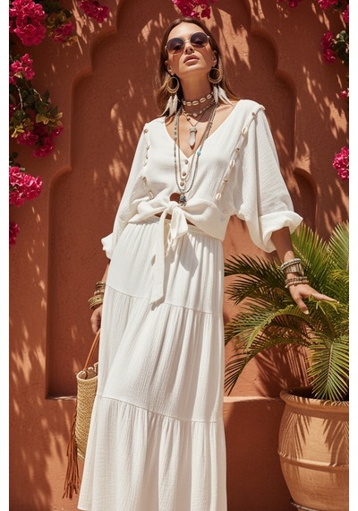 Fashion Cocktail Midye İstiridye Deniz Kabuğu V-yaka Bağlamalı Crop Dizaltı Etek Bluz Sahil Yazlık Bohem 2li Takım Beyaz Fashion Cocktail Midye İstiridye Deniz Kabuğu V-yaka Bağlamalı Crop Dizaltı Etek Bluz Sahil Yazlık Bohem 2li Takım Beyaz