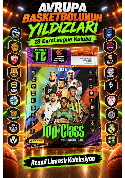 Panini Top Class 2025 Euroleague Dergi Koleksiyon Albümü Rehber 24 Kart + 2 Holo Giants