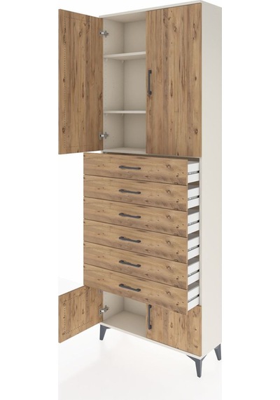 Arges Dolap 3 Raflı 6 Çekmeceli 4 Kapaklı 88x30x243 Aytaşı-çam Aytaşı