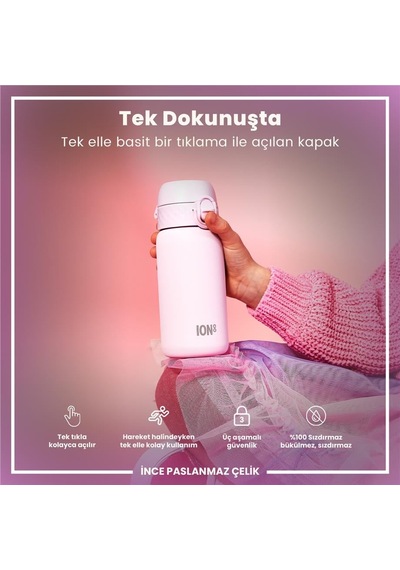 Ion8 - Paslanmaz Çelik Çocuk Suluk - Leylak - 400 Ml - Sızdırmaz Mor