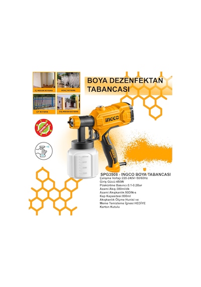 Ingco SPG3508 450W Elektrikli Boya ve Dezenfektan Tabancası