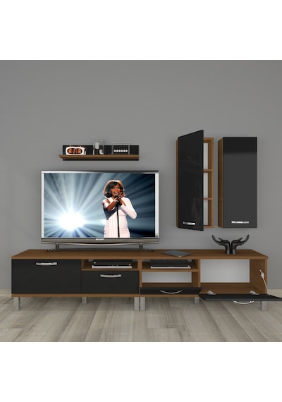 Decoraktiv Eko 5220d Slm Krom Ayaklı Tv Ünitesi Tv Sehpası Ceviz - Siyah