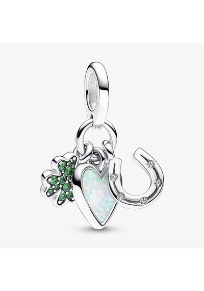 Nur Silver Dört Yapraklı Yonca, Kalp Ve At Nalı Üçlü Sallantılı Charm Nur-cm00455 Gümüş