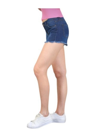 Kadın Mavi Düşük Bel Yırtık Detay Pascucci Denim Kot Şort Mavi