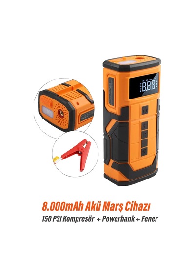 Akü Takviye Cihazı Hava Kompresörü Lastik Şişirme 150psı 800a Güç 8000mah Powerbank Diğer