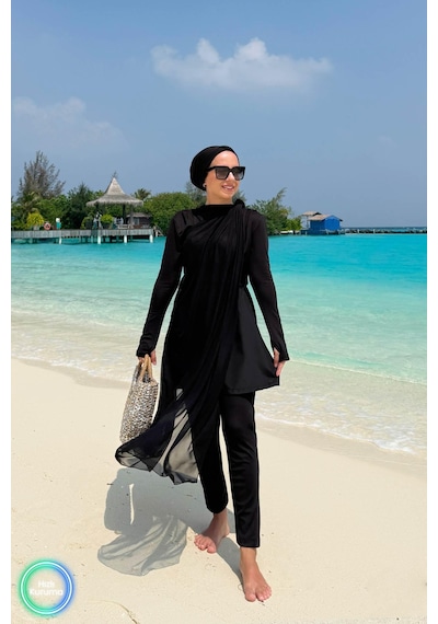 Kahijab Coast Sörf 4'lü Tesettür Mayo - Siyah Siyah