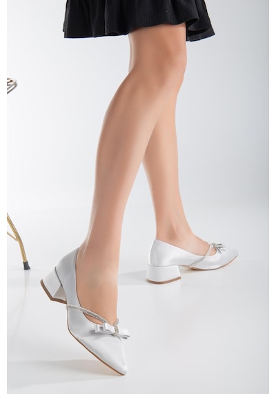 Dilimler Ayakkabı Saten Taşlı Sivri Gümüş Büyük Numara Kadın Ayakkabısı Topuklu-2567-gümüş Gümüş