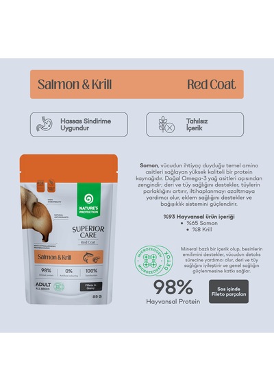 Nature S Protection Superior Care Kızıl Tüylü Köpekler İçin Somonlu & Krilli Sos İçinde Yaş Köpek Maması 85g