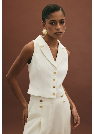 Sateen Eva Yelek - Ekru-136983 Ekru
