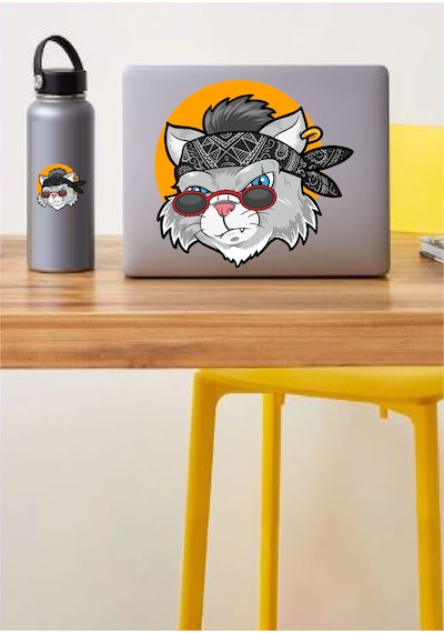 Gözlüklü Kedi Sticker - Araba Oto Motosiklet Karavan Cam Sticker - 00247 15x15 Cm