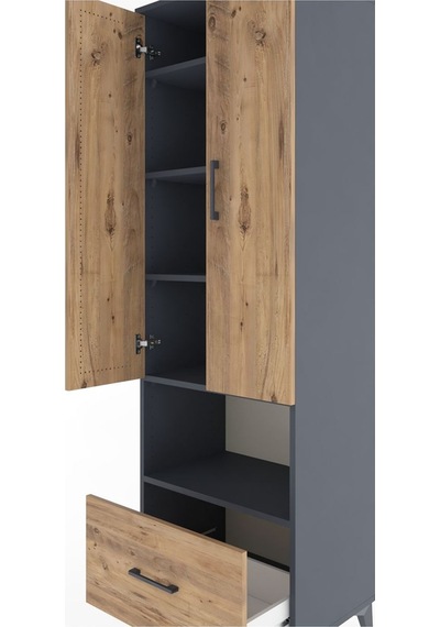 Hyperion Dolap 5 Raflı Tek Çekmeceli 2 Kapaklı 60x44x195 Antr... Antrasit