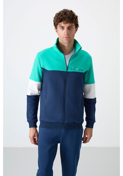 Tommy Life İndigo Dik Yaka Renk Geçişli İçi Polarlı Erkek Eşofman Takımı - 85186 İndigo