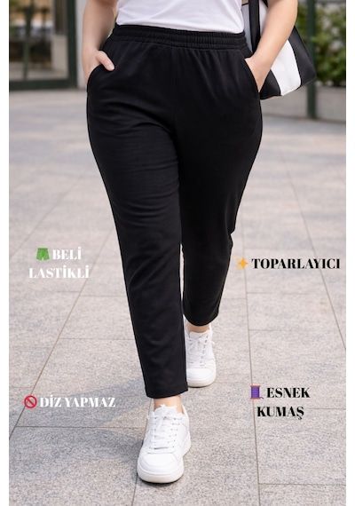 Cedy Denim Yüksek Kalite Siyah Büyük Beden Bayan Yüksek Bel Çelik Örme En-boy Likralı Dar Paça Pantolon