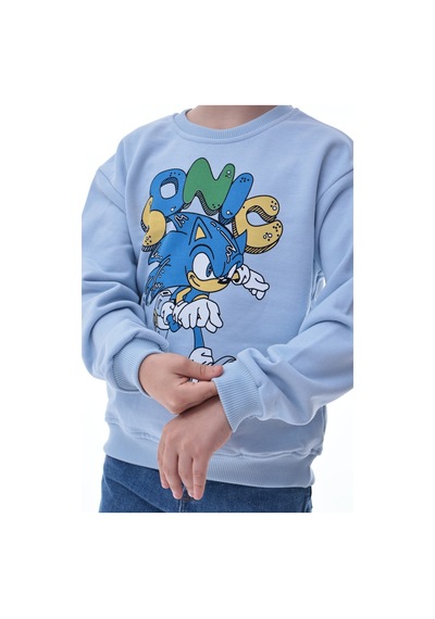Sonic Baskılı Erkek Çocuk Sweatshirt Gamer Oyun Temalı Rahat Ve Konforlu Mavi