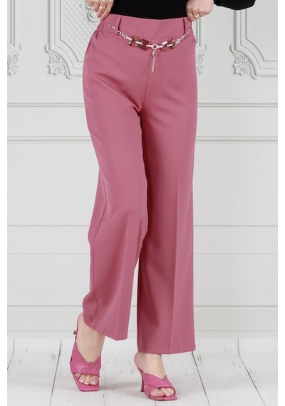 Sevitli Zincir Detaylı Bol Paça Pantolon-pembe-3748-pembe Pembe