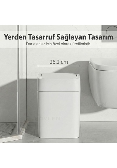 18 Litre Otomatik Hareket Sensörlü Çöp Kovası, Banyo Çöp Kovası, Çöp Kutusu Beyaz