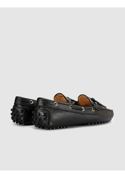 Siyah Hakiki Deri Bağcıklı Günlük Loafer Mokasen Kadın Ayakkabı Siyah Floter