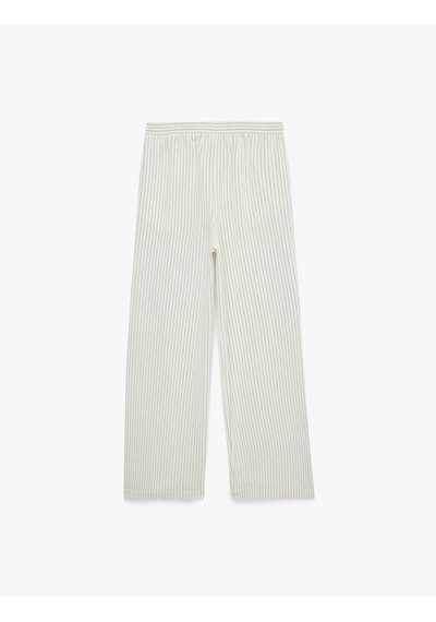Koton Beli Bağlamalı Cepli Geniş Paça Çizgili Pantolon Beyaz Çizgili 6sak40251pw