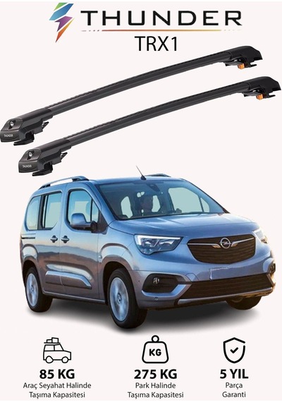 Opel Combo Lıfe 2019-sonrası Trx1 Thunder Carrier Kilitli Ara Atkı Taşıyıcı Tavan Barı Gri