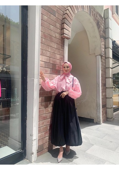 Hasenna Etks002 Arkadan Fermuarlı Balon Etek Siyah