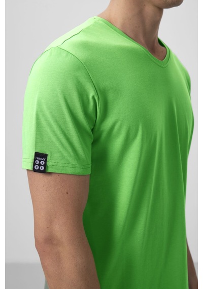 Tommylife Neon Yeşil Basic Kısa Kol Standart Kalıp V Yaka Erkek T-shirt - 87912 Neon Yeşil