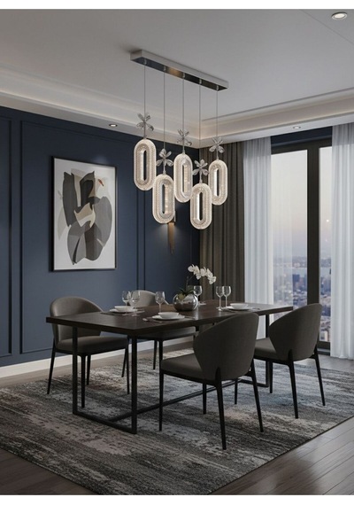 LumiaLighting Eclipse Model 5"li Gümüş Kumandalı 3 Renk Modu Yemek Masası Oturma Çocuk Yatak Odası Modern Ledli Avize