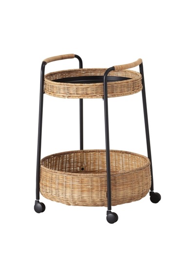 Lubban Tekerlekli Yan Sehpa Rattan-Antrasit Ikea